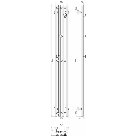 Полотенцесушитель водяной Сунержа Кантата PRO П4 150x1500 мм 15-0446-1515, тёмный титан муар фото 4