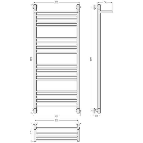 Полотенцесушитель водяной Сунержа Богема+ с полкой П20 500x1260 мм 051-0223-1250, состаренная латунь фото 3