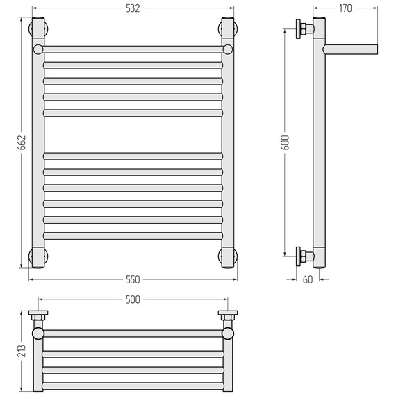 Полотенцесушитель водяной Сунержа Богема+ с полкой П11 500x660 мм 03-0223-6050, золото фото 3