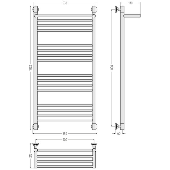 Полотенцесушитель водяной Сунержа Богема+ с полкой П16 500x1060 мм 012-0223-1050, графит фото 3