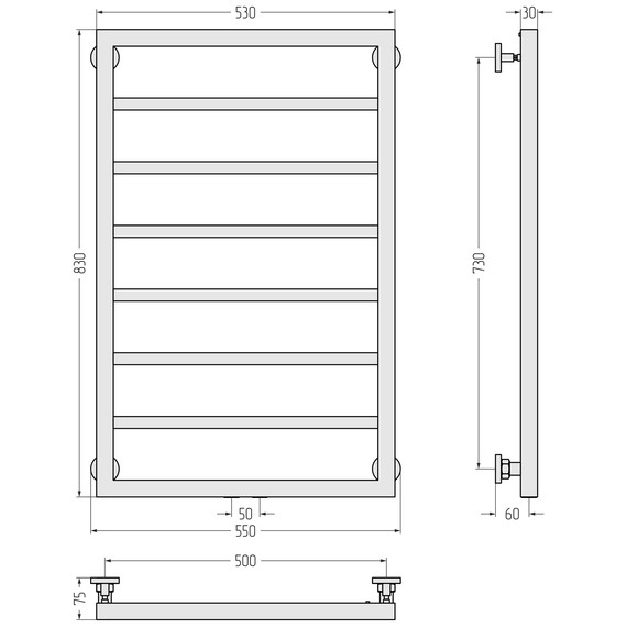 Полотенцесушитель водяной Сунержа Канцлер П6 500x830 мм 32-0254-8050, золотой шёлк фото 3