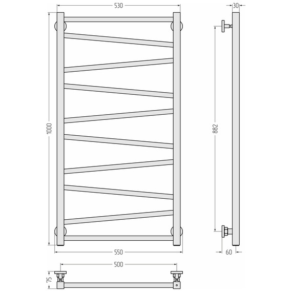 Полотенцесушитель водяной Сунержа Сирокко П10 500x1000 мм 15-0253-1050, тёмный титан муар фото 3