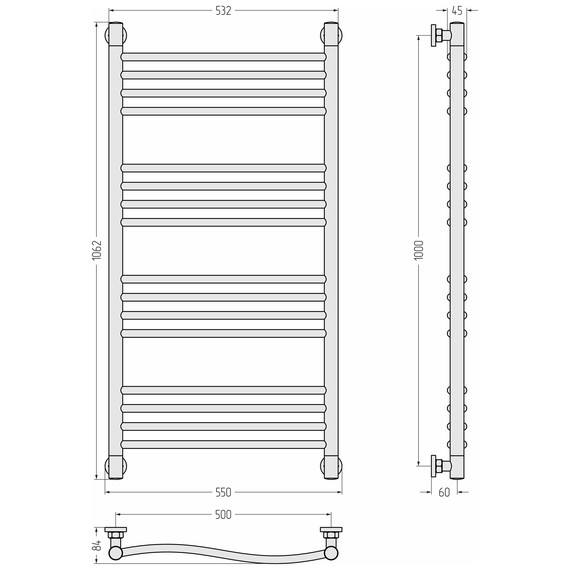 Полотенцесушитель водяной Сунержа Флюид+  П16 500x1060 мм 30-0222-1050, белый матовый фото 3
