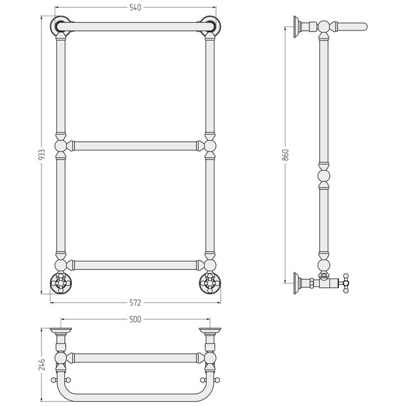 Полотенцесушитель водяной Сунержа Ренессанс П3 500x930 мм 15-0281-8650, тёмный титан муар фото 3
