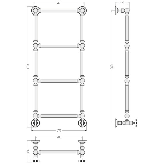 Полотенцесушитель водяной Сунержа Ренессанс П4 400x1030 мм 15-0280-9640, тёмный титан муар фото 3