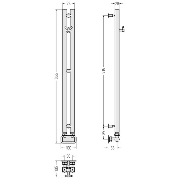 Полотенцесушитель водяной Сунержа Нюанс EU50+ П2 50x870 мм 020-0212-0840, шампань фото 3