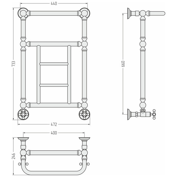 Полотенцесушитель водяной Сунержа Ренессанс П5 400x730 мм 020-0282-6640, шампань фото 3