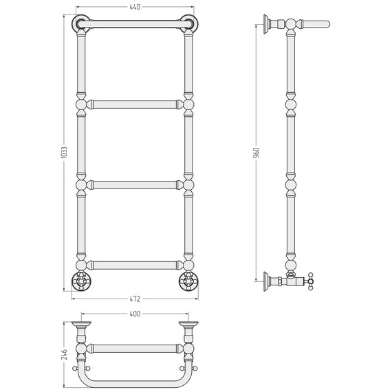 Полотенцесушитель водяной Сунержа Ренессанс П4 400x1030 мм 071-0281-9640, сатин фото 3