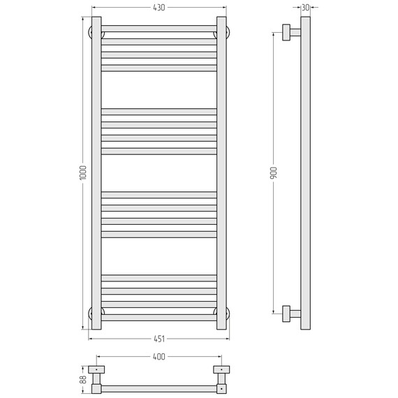 Полотенцесушитель водяной Сунержа Модус PRO П16 400x1000 мм 31-0450-1040, чёрный матовый фото 3