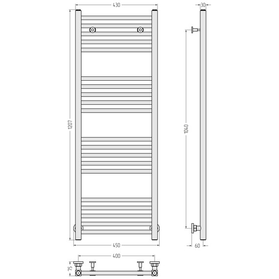 Полотенцесушитель водяной Сунержа Модус П20 400x1200 мм 071-0250-1240, сатин фото 4