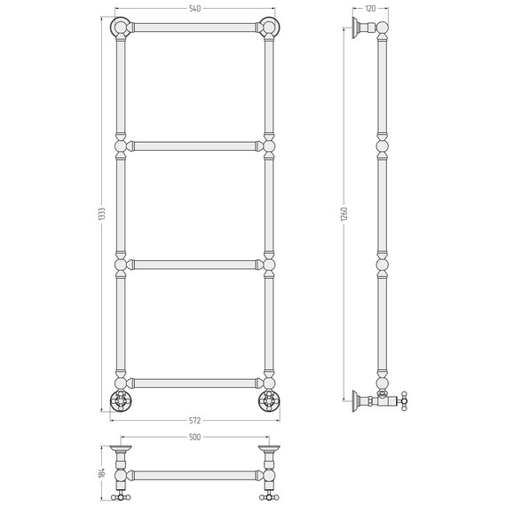 Полотенцесушитель водяной Сунержа Ренессанс П4 500x1330 мм 31-0280-1250, чёрный матовый фото 3