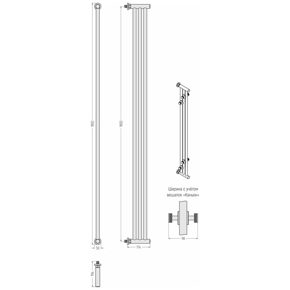 Полотенцесушитель водяной Сунержа Хорда П3 50x1850 мм 03-4124-1800, золото фото 3