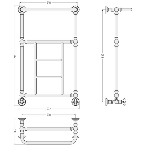 Полотенцесушитель водяной Сунержа Ренессанс П5 500x930 мм 15-0282-8650, тёмный титан муар фото 3