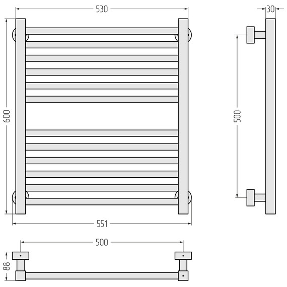 Полотенцесушитель водяной Сунержа Модус PRO П12 500x600 мм 31-0450-6050, чёрный матовый фото 3