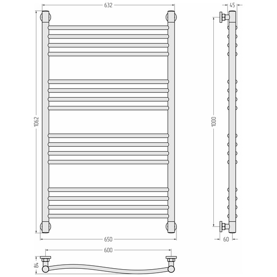 Полотенцесушитель водяной Сунержа Флюид+  П16 600x1060 мм 020-0222-1060, шампань фото 3