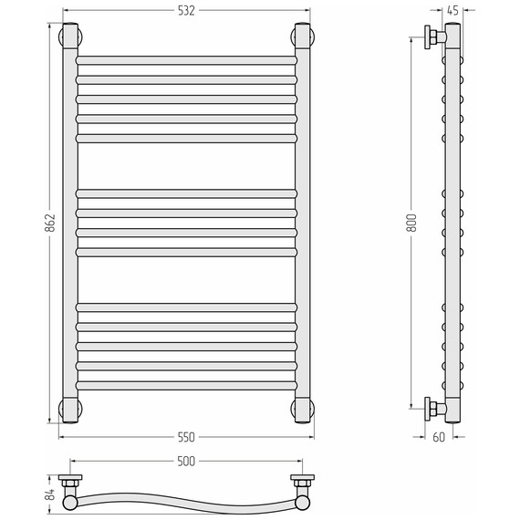 Полотенцесушитель водяной Сунержа Флюид+  П14 500x860 мм 05-0222-8050, состаренная бронза фото 3