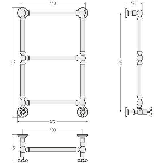 Полотенцесушитель водяной Сунержа Ренессанс П3 400x730 мм 31-0280-6640, чёрный матовый фото 3