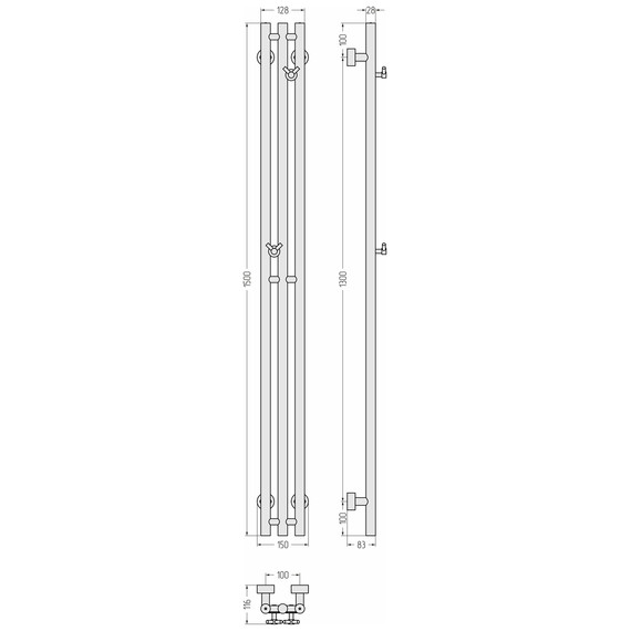 Полотенцесушитель водяной Сунержа Терция PRO П3 100x1500 мм 15-0444-1510, тёмный титан муар фото 4