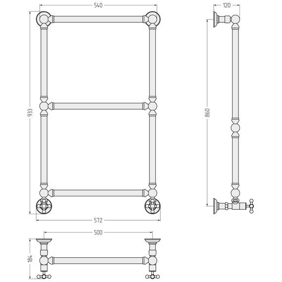 Полотенцесушитель водяной Сунержа Ренессанс П3 500x930 мм 020-0280-8650, шампань фото 3