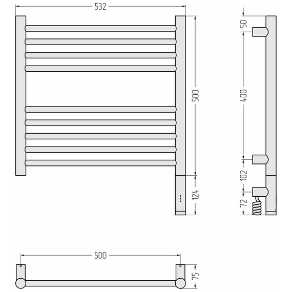 Полотенцесушитель электрический Сунержа Богема 3.1 П9 500x620 мм (прямая перемычка) 31-6005-5050 R, чёрный матовый фото 4