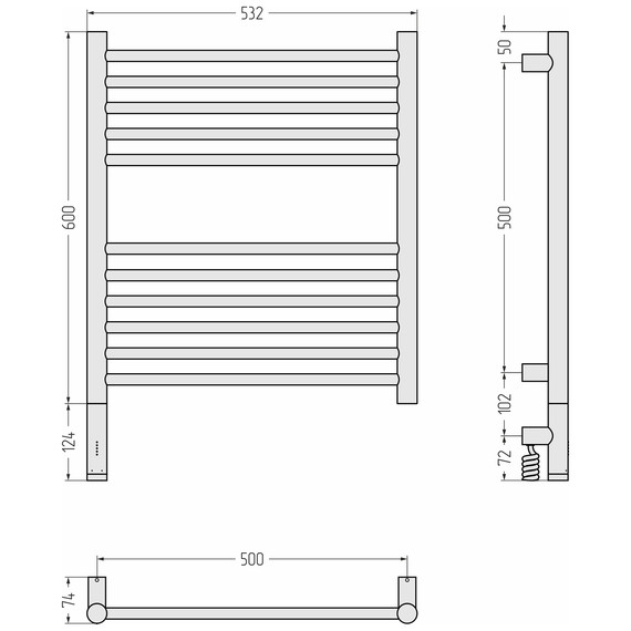 Полотенцесушитель электрический Сунержа Богема 3.1 П11 500x720 мм (прямая перемычка) 020-6004-6050 L, шампань фото 4