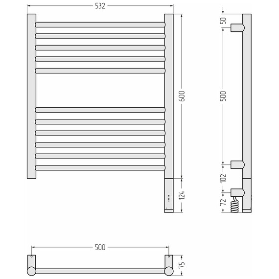 Полотенцесушитель электрический Сунержа Богема 3.1 П11 500x720 мм (прямая перемычка) 03-6005-6050 R, золото фото 4