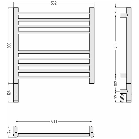 Полотенцесушитель электрический Сунержа Богема 3.1 П9 500x620 мм (прямая перемычка) 15-6004-5050 L, тёмный титан муар фото 4