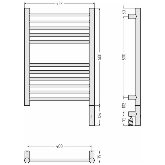 Полотенцесушитель электрический Сунержа Богема 3.1 П11 400x720 мм (прямая перемычка) 071-6005-6040 R, сатин фото 4