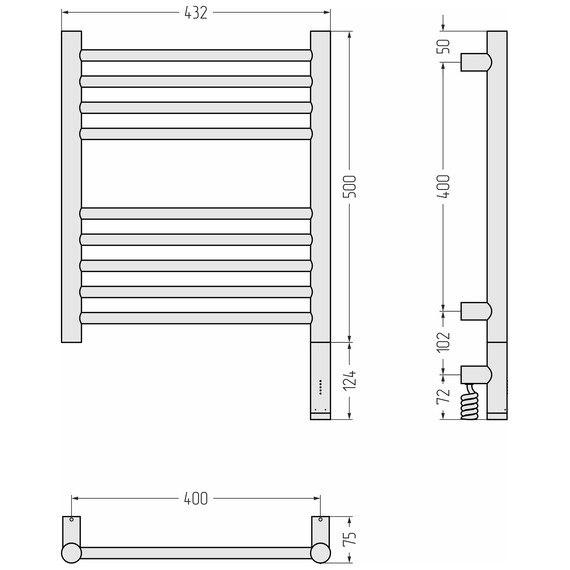 Полотенцесушитель электрический Сунержа Богема 3.1 П9 400x620 мм (прямая перемычка) 30-6005-5040 R, белый матовый фото 4