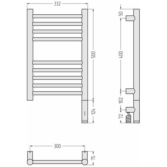 Полотенцесушитель электрический Сунержа Богема 3.1 П9 300x620 мм (прямая перемычка) 051-6005-5030 R, состаренная латунь фото 4