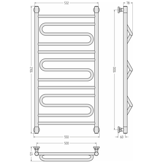 Полотенцесушитель водяной Сунержа Элегия+ П13 500x1060 мм 4004-0205-1050, бордово-фиолетовый фото 3