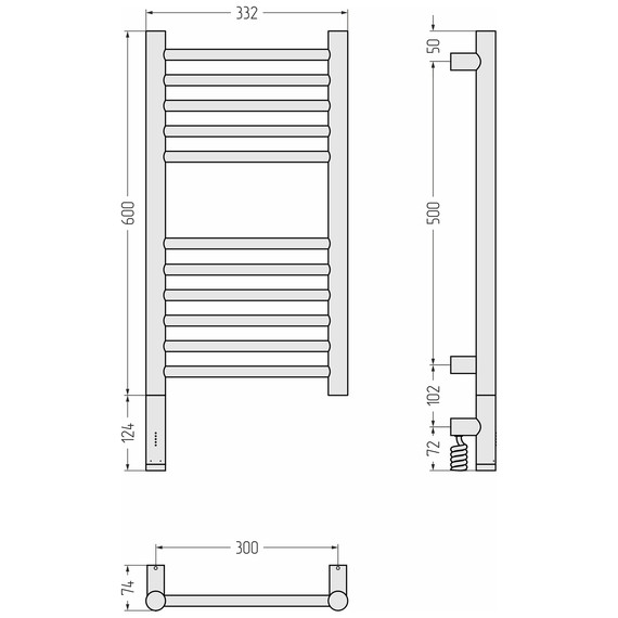 Полотенцесушитель электрический Сунержа Богема 3.1 П11 300x720 мм (прямая перемычка) 022-6004-6030 L, шампань матовый фото 4