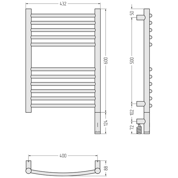 Полотенцесушитель электрический Сунержа Богема 3.1 П11 400x720 мм (выгнутая перемычка) 071-6003-6040 R, сатин фото 4