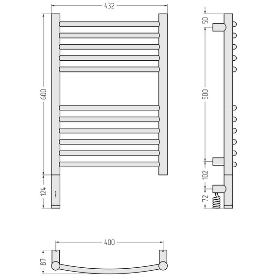 Полотенцесушитель электрический Сунержа Богема 3.1 П11 400x720 мм (выгнутая перемычка) 071-6002-6040 L, сатин фото 4