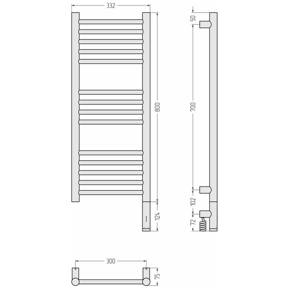 Полотенцесушитель электрический Сунержа Богема 3.1 П14 300x920 мм (прямая перемычка) 30-6005-8030 R, белый матовый фото 4