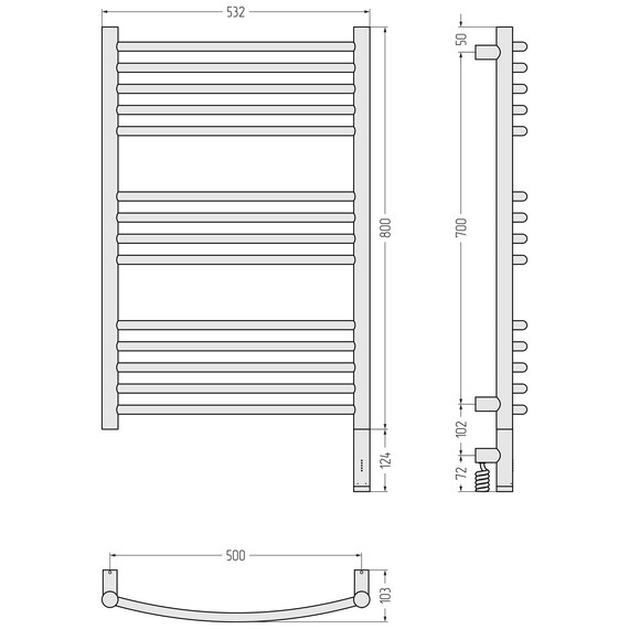 Полотенцесушитель электрический Сунержа Богема 3.1 П14 500x920 мм (выгнутая перемычка) 032-6003-8050 R, золото матовое фото 4