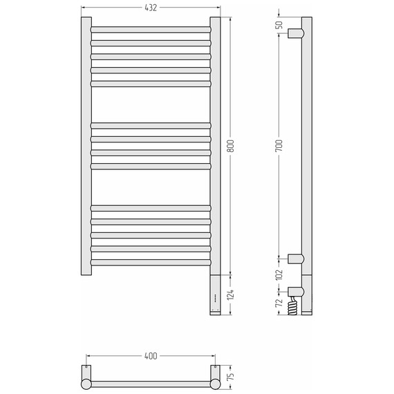 Полотенцесушитель электрический Сунержа Богема 3.1 П14 400x920 мм (прямая перемычка) 022-6005-8040 R, шампань матовый фото 4