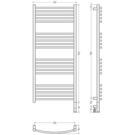 Полотенцесушитель электрический Сунержа Богема 3.1 П20 500x1320 мм (выгнутая перемычка) 071-6003-1250 R, сатин фото 4