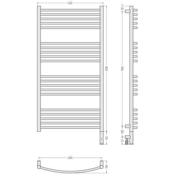 Полотенцесушитель электрический Сунержа Богема 3.1 П20 600x1320 мм (выгнутая перемычка) 00-6003-1260 R, хром фото 4