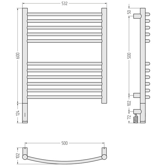Полотенцесушитель электрический Сунержа Богема 3.1 П11 500x720 мм (выгнутая перемычка) 020-6002-6050 L, шампань фото 4