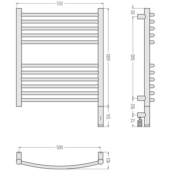 Полотенцесушитель электрический Сунержа Богема 3.1 П11 500x720 мм (выгнутая перемычка) 03-6003-6050 R, золото фото 4