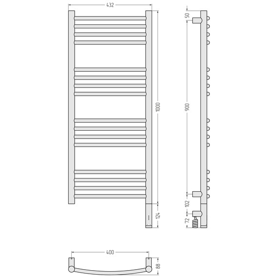 Полотенцесушитель электрический Сунержа Богема 3.1 П16 400x1120 мм (выгнутая перемычка) 022-6003-1040 R, шампань матовый фото 4