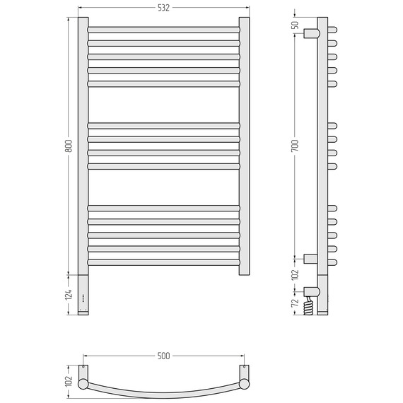 Полотенцесушитель электрический Сунержа Богема 3.1 П14 500x920 мм (выгнутая перемычка) 32-6002-8050 L, золотой шёлк фото 4