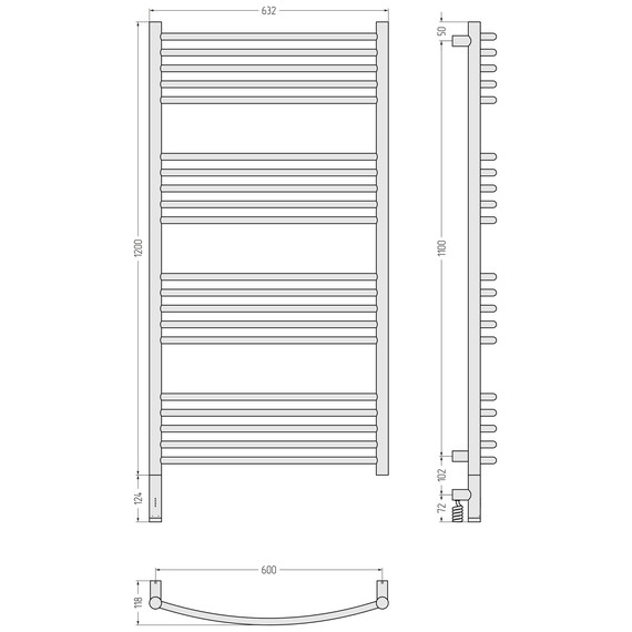 Полотенцесушитель электрический Сунержа Богема 3.1 П20 600x1320 мм (выгнутая перемычка) 05-6002-1260 L, состаренная бронза фото 4