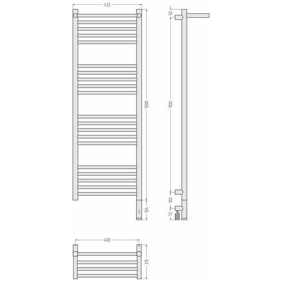 Полотенцесушитель электрический Сунержа Богема 3.1 с полкой П20 400x1320 мм 00-6007-1240 R, хром фото 4