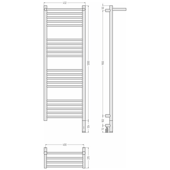 Полотенцесушитель электрический Сунержа Богема 3.1 с полкой П20 400x1320 мм 05-6007-1240 R, состаренная бронза фото 4