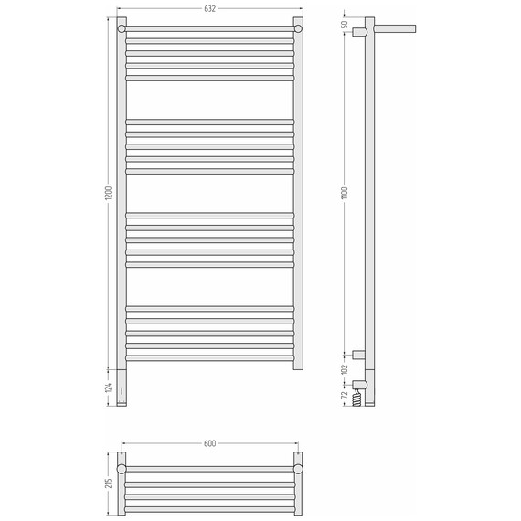 Полотенцесушитель электрический Сунержа Богема 3.1 с полкой П20 600x1320 мм 032-6006-1260 L, золото матовое фото 4