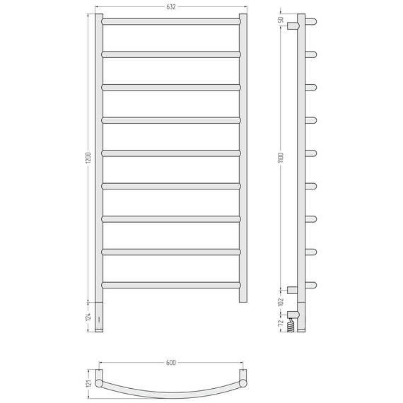 Полотенцесушитель электрический Сунержа Галант 3.1 П9 600x1320 мм 32-6000-1260 L, золотой шёлк фото 4