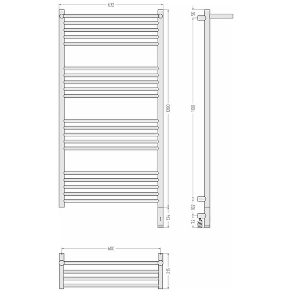 Полотенцесушитель электрический Сунержа Богема 3.1 с полкой П20 600x1320 мм 051-6007-1260 R, состаренная латунь фото 4