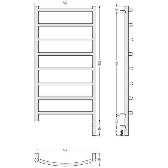 Полотенцесушитель электрический Сунержа Галант 3.1 П8 500x1120 мм 022-6001-1050 R, шампань матовый фото 4